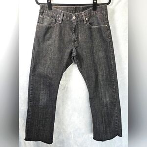 Levi's 514 33X25  Straight Leg Raw Hem Black Distressed Jeans EUC